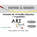Papier dessin Artline pochette de 12 feuilles+4 gratuites dessin blanc format 24x32cm 180 grammes