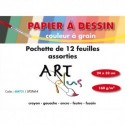 Papier dessin Artline pochette de 12 feuilles dessin couleurs assorties format 24x32cm 160 grammes