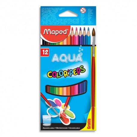 MAPED Boîte de 12 crayons de couleur aquarellables COLOR'PEPS + 1 pinceau offert