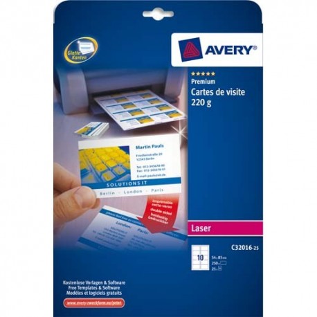AVERY Pochette de 250 cartes de visite (85x54mm) 220g Quick&Clean laser couleur et monochrome