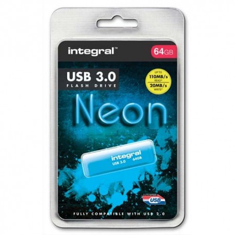 INTEGRAL Clé USB 3.0 Neon 64Go Bleue INFD64GBNEONB3.0+redevance