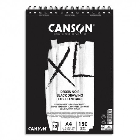Papier dessin Canson Bloc de 40 feuilles dessin XL DESSIN NOIR format 21x29.7cm 150 grammes
