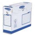 Archivage BANKERS BOX - Boîte archives dos de 15 cm HEAVY DUTY. Montage manuel, en carton blanc/bleu.