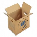 EMBALLAGE Paquet de 20 Caisses déménagement à poignées, carton brun simple cannelure L35 x H30 x P27,5 cm