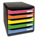 EXACOMPTA Module de classement 5 tiroirs BIG BOX - Dim : L27,8 x H26,7 x P34,7 cm. Coloris noir/arlequin