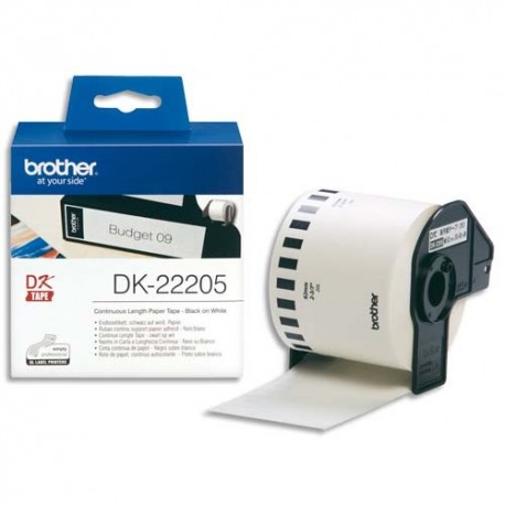 BROTHER DK-22205 (DK22205) Ruban papier adhésif continu noir sur blanc 62mmx30m