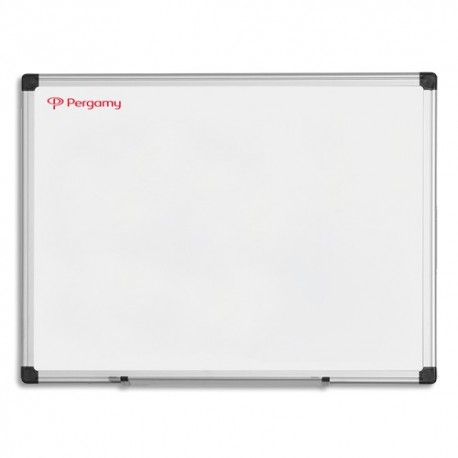 PERGAMY Tableau Blanc émaillé magnétique, cadre aluminium, format : 60 x 45 cm