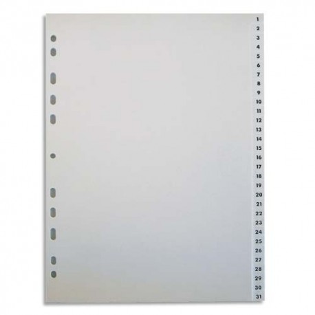 PERGAMY Jeu 31 intercalaires numériques 1-31 polypropylène format A4+. Coloris blanc