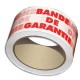 Ruban adhésif d'emballage Emballage polypropylène blanc imprimé rouge "BANDE DE GARANTIE" 50 microns - H48 mm x 100 mètres
