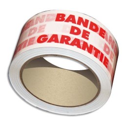 Ruban adhésif d'emballage Emballage polypropylène blanc imprimé rouge "BANDE DE GARANTIE" 50 microns - H48 mm x 100 mètres